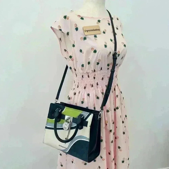 Michael Kors Purse Hamilton Satchel Crossbody Navy Multi - Picture 9 of 9